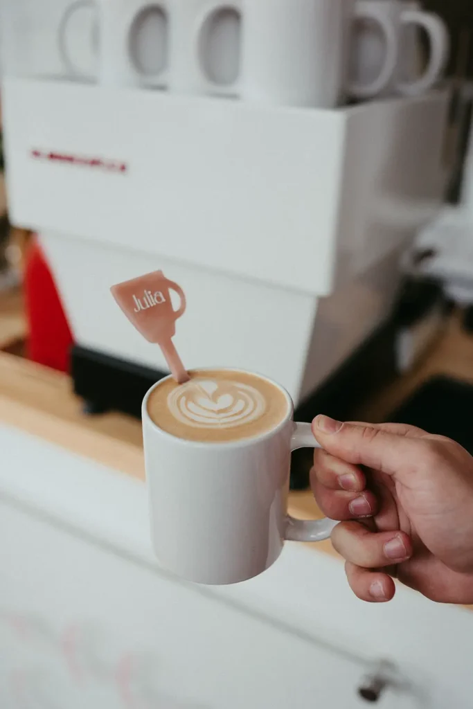 Latte art in a white mug