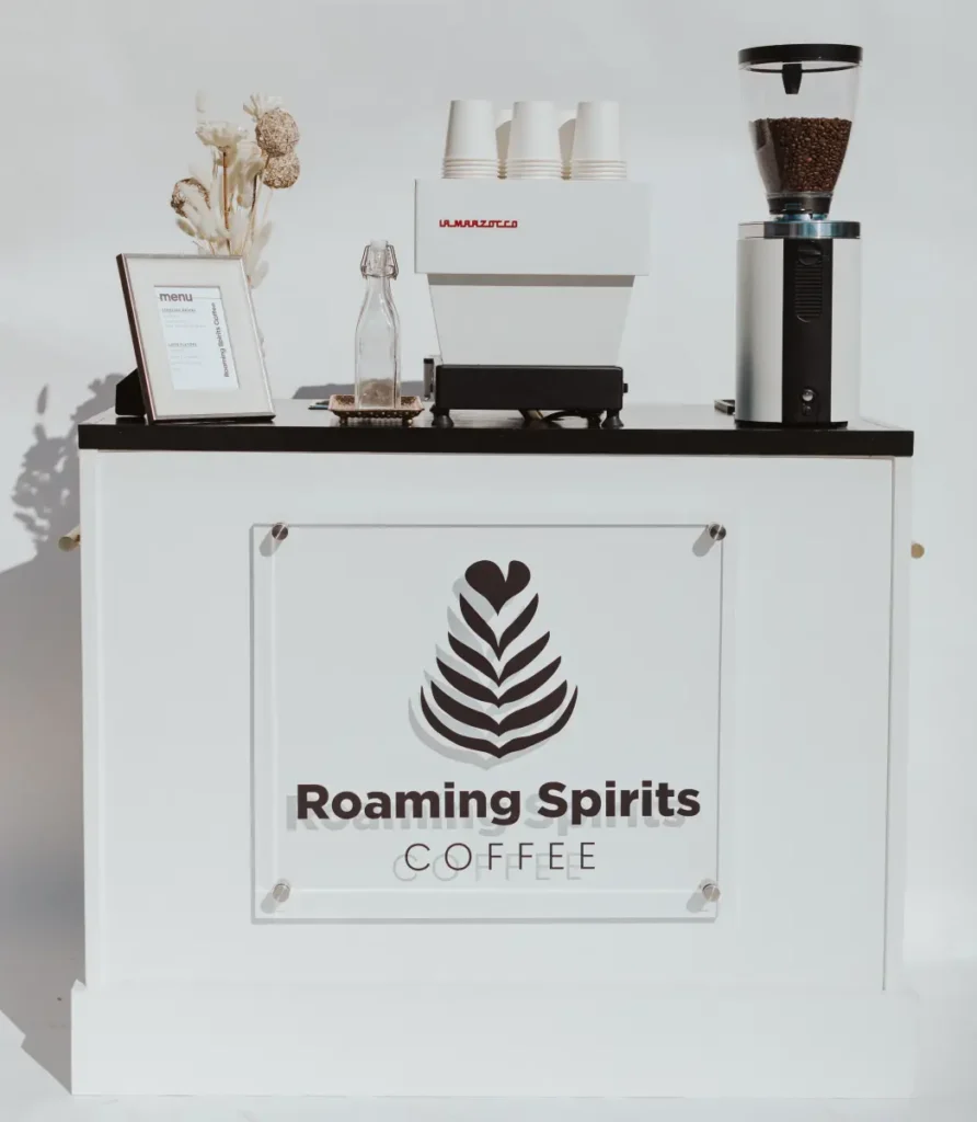 Custom Roaming Spirts Coffee mobile espresso bar cart with black bar top