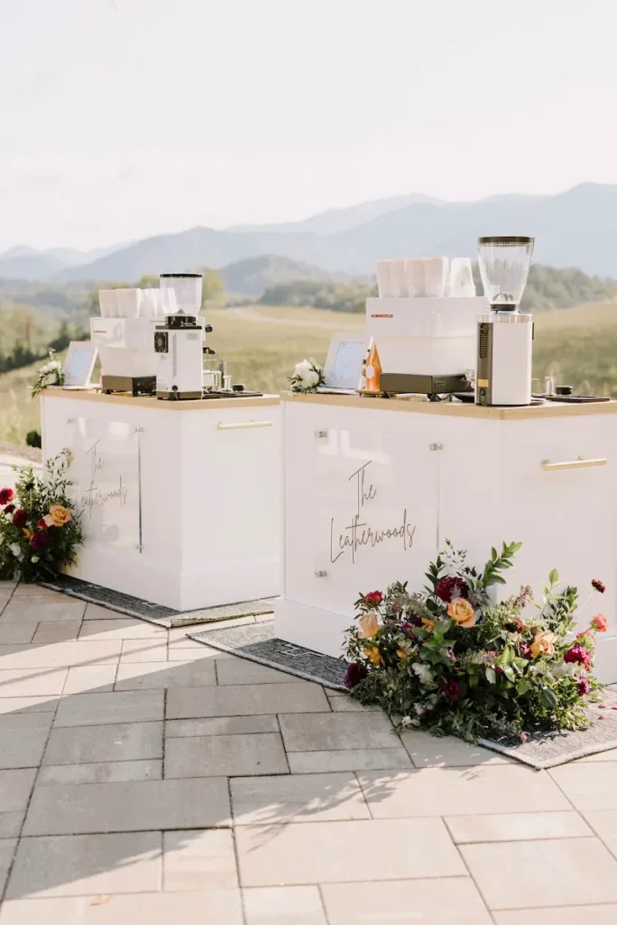 Two Roaming Spirts Coffee custom espresso carts outdoors at a wedding