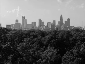 Charlotte NC Skyline in grayscale